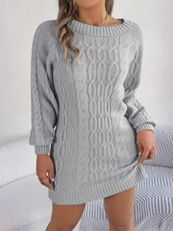 Women's Sweater Dress Jumper Dress Casual Dress Mini Dress Fashion Pure Color Outdoor Holiday Vacation Going Out V Neck Long Sleeve 2023 Loose Fit Green Khaki Gray S M L -HANA Luxury Wear Shop vacuwa1696991842246