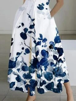 Women's Shirt Dress Casual Dress Midi Dress Outdoor Office Daily Cotton Fashion Modern Split Neck Button Pocket Sleeveless Summer Spring 2023 Loose Fit White Blue Leaf Polka Dot S M L XL XXL -HANA Luxury Wear Shop vblpsi1688542281761