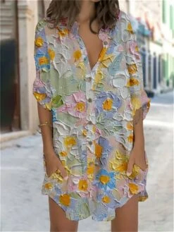 Women's Shirt Dress Casual Dress Shift Dress Mini Dress Outdoor Daily Vacation Polyester Fashion Casual Stand Collar Button Pocket Long Sleeve Summer Spring Fall 2023 Regular Fit Pink Navy Blue Green -HANA Luxury Wear Shop vcgwll1680164468029