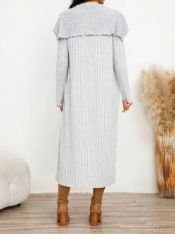 Women's Two Piece Dress Set Casual Dress Sheath Dress Home Daily Fashion Streetwear Split Midi Dress Stand Collar Long Sleeve Plain Slim Black Army Green Gray Fall Winter S M L XL XXL -HANA Luxury Wear Shop vcsqel1695813694733