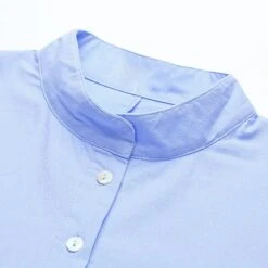 Women's Cotton Dress Pajamas Nightgown Nighty Pure Color Retro Comfort Home Daily Stand Collar Long Sleeve Button Summer Fall Spring White Blue -HANA Luxury Wear Shop vepayi1665286281025