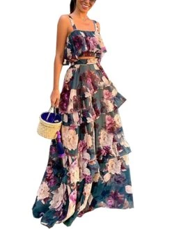 Women's Dress Set Two Piece Dress Skirt Set Long Dress Maxi Dress Photo Color Sleeveless Floral Layered Summer Spring Cold Shoulder Vacation 2023 S M L XL XXL -HANA Luxury Wear Shop vfebay1621232941140