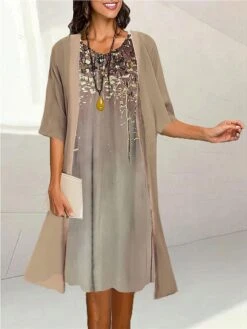 Women's Two Piece Dress Set Casual Dress Print Dress Outdoor Daily Fashion Elegant Print Midi Dress Crew Neck 3/4 Length Sleeve Floral Loose Fit Black Yellow Purple Summer Spring S M L XL XXL -HANA Luxury Wear Shop vfeeyw1690171229452