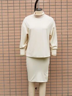 Women's Two Piece Dress Set Casual Dress Skirt Set Outdoor Daily Fashion Streetwear Split Ribbed Midi Dress Turtleneck Long Sleeve Plain Loose Fit Black Brown Beige Fall Winter S M L XL -HANA Luxury Wear Shop vfegnp1694596422619