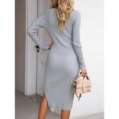 Women's Sweater Dress Winter Dress Jumper Dress Midi Dress Split Daily Date Going Out Active Fashion Crew Neck Long Sleeve 2023 Slim Black Blue Green Color S M L XL Size -HANA Luxury Wear Shop vjtdmg1692353014931