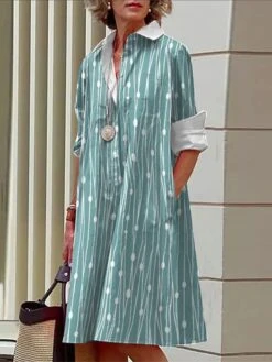 Women's Shirt Dress Casual Dress Midi Dress Outdoor Office Daily Polyester Fashion Modern Shirt Collar Button Pocket Long Sleeve Fall Winter 2023 Loose Fit Dark Pink Blue Gray Floral Geometric S M L -HANA Luxury Wear Shop vkapgy1693226850785