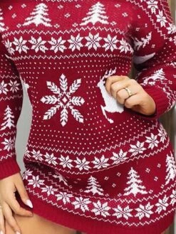 Women‘s Christmas Sweater Dress Jumper Dress Winter Dress Warm Geometric Tree Print Outdoor Christmas Casual Daily Crew Neck Long Sleeve 2023 Regular Fit Red S M L XL -HANA Luxury Wear Shop vkoyqy1694165721740