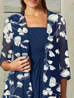 Women's Two Piece Dress Set Party Dress Chiffon Dress Party Outdoor Fashion Elegant Ruffle Print Midi Dress Square Neck 3/4 Length Sleeve Floral Regular Fit Blue Summer Spring S M L XL XXL -HANA Luxury Wear Shop vkqdrx1682567207549