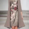 Women's Dress Set Two Piece Dress Church Dress Midi Dress Light Brown Light Grey Half Sleeve Floral Print Summer Spring Fall Crew Neck Elegant Wedding Guest Vacation 2023 S M L XL XXL 3XL