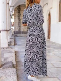 Women's Shirt Dress Casual Dress Midi Dress Outdoor Daily Vacation Polyester Fashion Modern Shirt Collar Pocket Split 3/4 Length Sleeve Summer Spring Fall 2023 Loose Fit Black Floral S M L XL 2XL -HANA Luxury Wear Shop vkzaza1682576013187