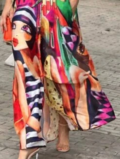 Women's Shirt Dress Casual Dress Swing Dress Midi Dress Outdoor Daily Vacation Polyester Fashion Casual Shirt Collar Button Pocket 3/4 Length Sleeve Summer Spring Fall 2023 Loose Fit Orange Abstract -HANA Luxury Wear Shop vlitig1689848868296