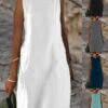 Women's Casual Dress Cotton Dress Shift Dress Midi Dress Cotton Blend Fashion Basic Outdoor Daily Vacation U Neck Pocket Sleeveless Summer Spring Fall 2023 Loose Fit Light Blue Black White Plain S M -HANA Luxury Wear Shop vlsfwk1684896795657