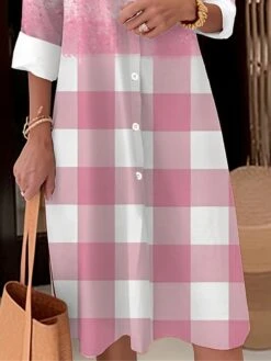 Women's Shirt Dress Casual Dress Midi Dress Outdoor Office Daily Polyester Fashion Modern Shirt Collar Button Pocket Long Sleeve Fall Winter 2023 Loose Fit Pink Sky Blue Orange Plaid Ombre S M L XL -HANA Luxury Wear Shop vlyjpz1693904666471