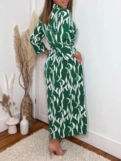 Women's Shirt Dress Casual Dress Midi Dress Outdoor Daily Vacation Polyester Fashion Modern Shirt Collar Button Pocket 3/4 Length Sleeve Summer Spring Fall 2023 Regular Fit Navy Blue Green Leaf Floral -HANA Luxury Wear Shop vmclpm1689744476448