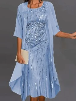 Women's Two Piece Dress Set Casual Dress Chiffon Dress Outdoor Daily Streetwear Modern Print Midi Dress Crew Neck Half Sleeve Plain Print Loose Fit Pink Blue Green Summer Spring M L XL XXL XXXL -HANA Luxury Wear Shop vmqbpk1677722453052