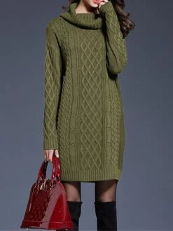 Women's Sweater Dress Jumper Dress Winter Dress Mini Dress Warm Plain Outdoor Daily Holiday Vacation Turtleneck Long Sleeve 2023 Loose Fit White Wine Blue M L XL XXL 3XL -HANA Luxury Wear Shop vnpxie1697711247696