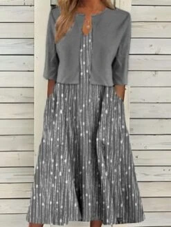 Women's Two Piece Dress Set Casual Dress Tank Dress Outdoor Daily Fashion Modern Pocket Print Midi Dress V Neck Half Sleeve Graphic Regular Fit Pink Blue Gray Summer Spring S M L XL XXL -HANA Luxury Wear Shop vokzzt1680486107152