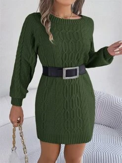 Women's Sweater Dress Jumper Dress Casual Dress Mini Dress Fashion Pure Color Outdoor Holiday Vacation Going Out V Neck Long Sleeve 2023 Loose Fit Green Khaki Gray S M L -HANA Luxury Wear Shop voweon1696991831159