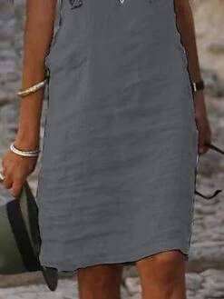 Women's Casual Dress Cotton Linen Dress Shift Dress Midi Dress Cotton Blend Fashion Modern Outdoor Daily Vacation Square Neck Lace Short Sleeve Summer Spring 2023 Regular Fit Black White Gray Leaf S -HANA Luxury Wear Shop vpemqk1682057040189