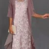 Women's Two Piece Dress Set Lace Dress Work Dress Office Wedding Guest Fashion Work Lace Midi Dress Crew Neck 3/4 Length Sleeve Floral Loose Fit Pink Fall Winter S M L XL XXL