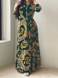 Women's Shirt Dress Casual Dress Swing Dress Maxi Long Dress Outdoor Daily Vacation Polyester Fashion Elegant Shirt Collar Lace Up Button Long Sleeve Spring Fall Winter 2023 Loose Fit ArmyGreen Red