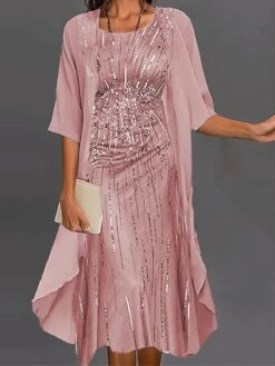 Women's Two Piece Dress Set Casual Dress Chiffon Dress Outdoor Daily Streetwear Modern Print Midi Dress Crew Neck Half Sleeve Plain Print Loose Fit Pink Blue Green Summer Spring M L XL XXL XXXL -HANA Luxury Wear Shop vqvzma1677722453565