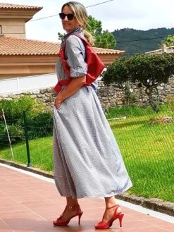 Women's Shirt Dress Casual Dress Maxi Long Dress Outdoor Winter Dress Daily Cotton Cotton And Linen Fashion Casual Shirt Collar Lace Up Pocket Long Sleeve Summer Spring Fall 2023 Regular Fit Pink -HANA Luxury Wear Shop vswthb1695105901050