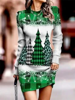 Women‘s Christmas Sweater Dress Jumper Dress Winter Dress Warm Christmas Tree Snowflake Outdoor Christmas Daily Holiday Crew Neck Long Sleeve 2023 Regular Fit Wine Blue Green S M L XL -HANA Luxury Wear Shop vvqxkc1695624666762