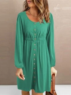 Women's Shirt Dress Casual Dress Mini Dress Outdoor Daily Vacation Polyester Fashion Modern Crew Neck Button Long Sleeve Spring Fall Winter 2023 Loose Fit Black Pink Blue Plain S M L XL 2XL -HANA Luxury Wear Shop vwuutk1692157322347