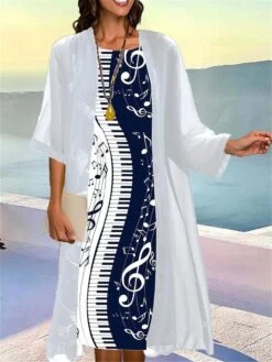 Women's Two Piece Dress Set Casual Dress Print Dress Outdoor Daily Fashion Elegant Print Midi Dress Crew Neck 3/4 Length Sleeve Graphic Regular Fit Black Wine Blue Summer Spring S M L XL XXL -HANA Luxury Wear Shop vwxgya1681957993167