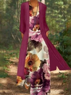 Women's Dress Set Two Piece Dress Church Dress Long Dress Maxi Dress White Red Blue Long Sleeve Floral Print Summer Spring Crew Neck Modern Winter Dress Fall Dress Loose Fit 2023 M L XL XXL 3XL 4XL -HANA Luxury Wear Shop vzamqz1634096392076