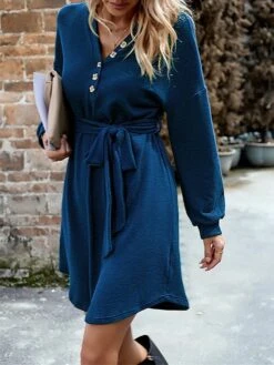 Women‘s Christmas Sweater Dress Jumper Dress Winter Dress Basic Christmas Street Daily Weekend V Neck Long Sleeve Lace Up Button 2023 Regular Fit Black Red Blue S M L XL -HANA Luxury Wear Shop vzyuon1692340849387