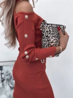 Women's Sweater Dress Jumper Dress Casual Dress Mini Dress Active Pure Color Outdoor Casual Holiday Vacation Crew Neck Long Sleeve Button 2023 Regular Fit Black Red Blue S M L XL XXL 3XL -HANA Luxury Wear Shop wareni1693535022788