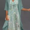 Women's Two Piece Dress Set Casual Dress Print Dress Outdoor Daily Fashion Streetwear Knot Front Print Midi Dress V Neck Half Sleeve Floral Regular Fit Green Summer Spring S M L XL XXL -HANA Luxury Wear Shop wcmeaa1683281907487