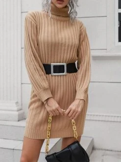 Women's Sweater Dress Jumper Dress Casual Dress Mini Dress Warm Pure Color Outdoor Casual Daily Going Out Turtleneck Long Sleeve 2023 Loose Fit Yellow Green S M L -HANA Luxury Wear Shop wekzmk1695643293390