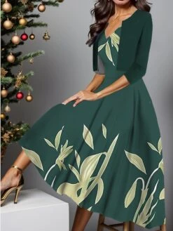 Women's Two Piece Dress Set Casual Dress Swing Dress Outdoor Daily Fashion Elegant Print Midi Dress V Neck Half Sleeve Leaf Ombre Regular Fit Royal Blue Blue Purple Fall Winter S M L XL XXL -HANA Luxury Wear Shop wfdscj1697510474253