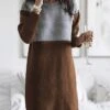 Women‘s Sweater Dress Winter Dress Wine Army Green Dusty Blue Brown Black Long Sleeve Color Block Patchwork Winter Fall Crew Neck Turtleneck Casual S M L XL XXL 3XL Cotton -HANA Luxury Wear Shop wfpdtr1630305239213