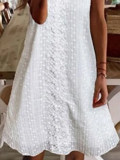 Women's Casual Dress Cotton Linen Dress White Dress Midi Dress Cotton Blend Fashion Modern Outdoor Daily Holiday V Neck Lace Sleeveless Summer Spring 2023 Loose Fit White Plain S M L XL 2XL -HANA Luxury Wear Shop wfphhv1685954495715