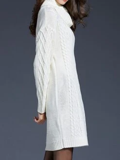 Women's Sweater Dress Jumper Dress Winter Dress Mini Dress Warm Plain Outdoor Daily Holiday Vacation Turtleneck Long Sleeve 2023 Loose Fit White Wine Blue M L XL XXL 3XL -HANA Luxury Wear Shop wfpihi1697711245480