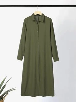 Women's Shirt Dress Casual Dress Cotton Linen Dress Maxi Long Dress Cotton Basic Classic Outdoor Daily Vacation Shirt Collar Button Split Long Sleeve Summer Spring Fall 2023 Loose Fit Wine Navy Blue -HANA Luxury Wear Shop wfqpov1690882247509