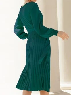 Women's Sweater Dress Jumper Dress Casual Dress Midi Dress Fashion Plain Outdoor Daily Going Out Crew Neck Long Sleeve Ruched 2023 Regular Fit Black Green Khaki S M L XL XXL -HANA Luxury Wear Shop wfuwzd1694427788514