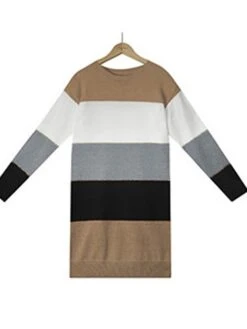 Women's Sweater Dress Winter Dress Jumper Dress Mini Dress Fashion Color Block Stripe Daily Date Going Out Weekend Crew Neck Long Sleeve Patchwork Ribbed 2023 Loose Fit Black Blue Green S M L XL -HANA Luxury Wear Shop wghufp1694595940220