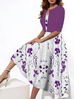 Women's Two Piece Dress Set Casual Dress Tank Dress Outdoor Daily Fashion Streetwear Pocket Print Midi Dress V Neck 3/4 Length Sleeve Floral Regular Fit Yellow Red Royal Blue Summer Spring S M L XL -HANA Luxury Wear Shop whodvm1690545410961