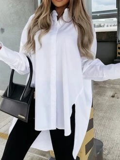Women's Shirt Dress Casual Dress Mini Dress Outdoor Daily Vacation Cotton Fashion Modern Shirt Collar Button Split Long Sleeve Fall Winter 2023 Loose Fit Black White Blue Pure Color XS S M L XL -HANA Luxury Wear Shop wibazz1695813919735