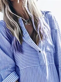 Women's Shirt Dress Casual Dress Mini Dress Outdoor Daily Vacation Polyester Fashion Modern Shirt Collar Button Pocket 3/4 Length Sleeve Spring Fall Winter 2023 Loose Fit Red Blue Striped S M L XL XXL -HANA Luxury Wear Shop wiypgt1691648674516