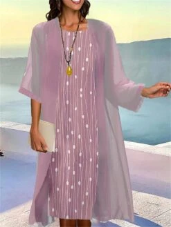 Women's Two Piece Dress Set Casual Dress Print Dress Outdoor Daily Fashion Elegant Print Midi Dress Crew Neck 3/4 Length Sleeve Geometry Regular Fit Pink Blue Gray Summer Spring S M L XL XXL -HANA Luxury Wear Shop wjngxz1681958112710