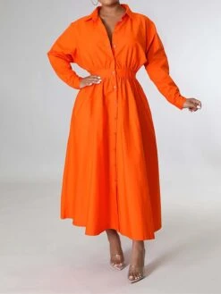 Women's Shirt Dress Casual Dress Swing Dress Maxi Long Dress Outdoor Daily Vacation Cotton And Linen Fashion Casual Shirt Collar Button Rolled Cuff Long Sleeve Spring Fall Winter 2023 Slim Black -HANA Luxury Wear Shop wkqsmv1695027666904