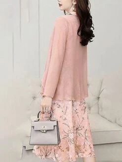 Women's Two Piece Dress Set Print Dress Outdoor Daily Modern Casual Lace Up Ruched Midi Dress V Neck Long Sleeve Floral Regular Fit Black Pink Blue Summer Spring M L XL XXL XXXL -HANA Luxury Wear Shop wksvdv1678430832974