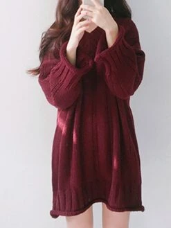 Women's Sweater Dress Jumper Dress Knit Dress Mini Dress Warm Pure Color Outdoor Home Casual Vacation V Neck Long Sleeve 2023 Loose Fit Black Burgundy Apricot One Size -HANA Luxury Wear Shop wlxkyj1694166175512