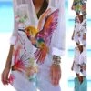 Women‘s Shirt Dress Cover Up Beach Dress Beach Wear Mini Dress Pocket Print Fashion Casual Floral Turndown 3/4 Length Sleeve Loose Fit Outdoor Daily White Yellow 2023 Spring Summer S M L XL